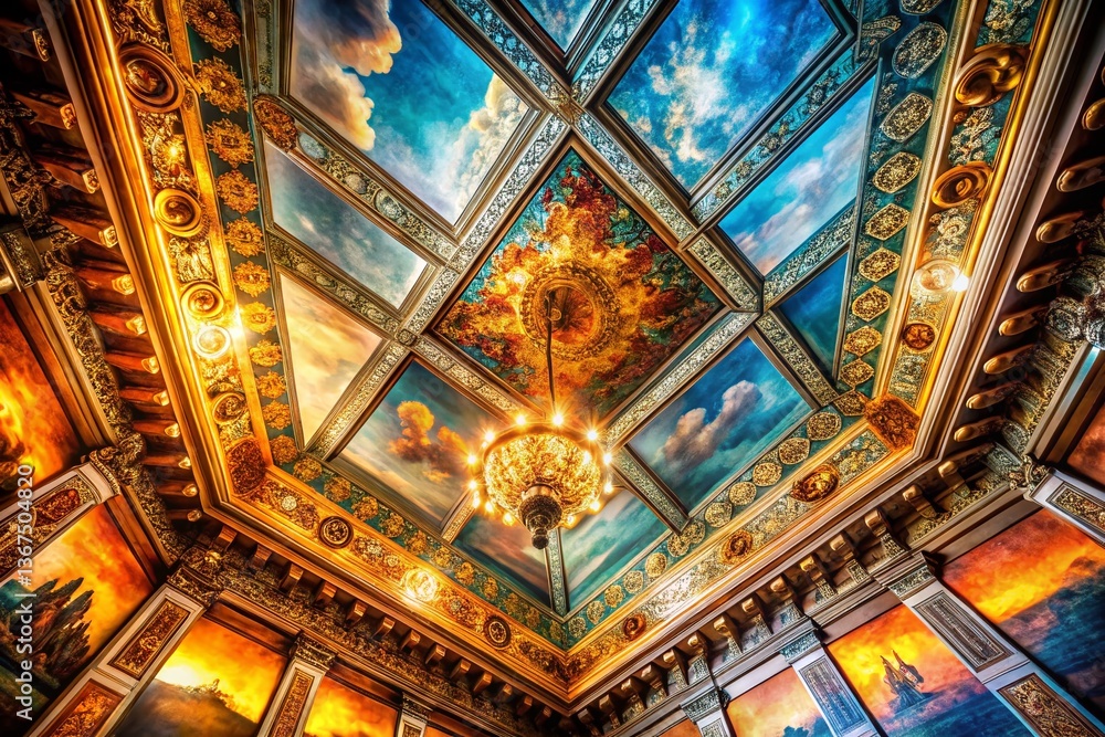 Obraz premium Double Exposure Ceiling Texture: Abstract Architectural Design Background