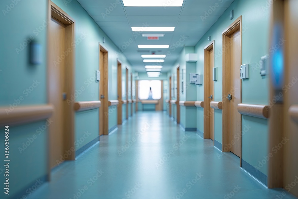 Serene Blurred Corridor of a Medical Center Creating a Tranquil Healthcare Environment Serene Blurred Corridor of a Medical Center Creating a Tranquil Healthcare Environment