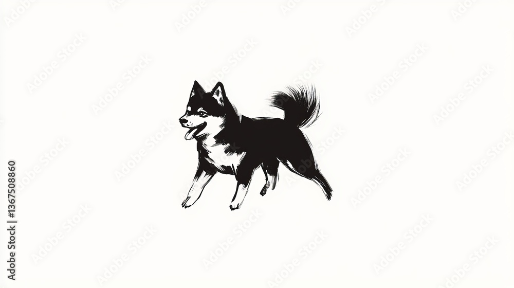 Fototapeta premium Detailed Line Art Silhouette of a Husky Howling