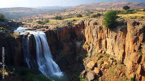 Waterfall Cascading Into Canyon, Pilgrims Rest, South Africa