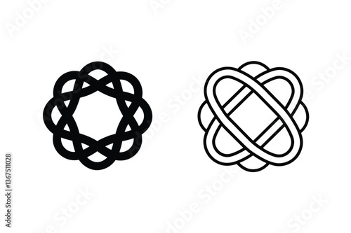 Abstract Geometric Circular Intertwined Line Art Designs Symbols
