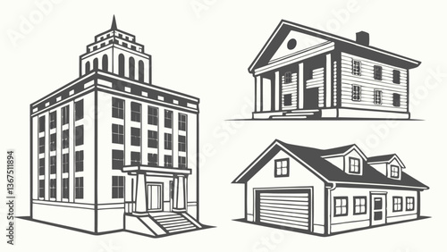 Wallpaper Mural Collection of Hand-Drawn Black and White House Illustrations
 Torontodigital.ca