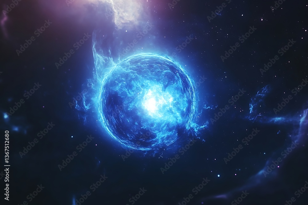 Obraz premium Glowing Blue Star with Nebula in Deep Space Background Image
