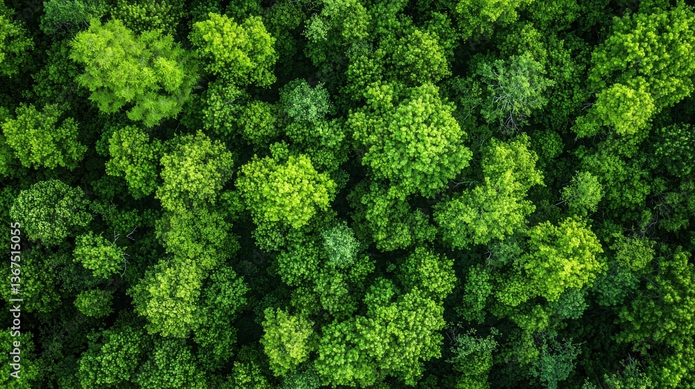 Naklejka premium Aerial view of lush forest canopy in vibrant shades of green