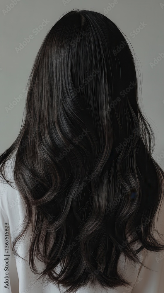 Obraz premium Beautiful model girl with Brown hair strand,silky healthy chestnut wavy hair strand,hair wavy ribbon, with smooth,Keratin straightening,Treatment,straight long hair,procedures,Smooth hairstyle.