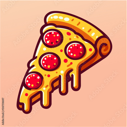 Vector illustration of a slice of pizza with mouth-watering toppings, perfect for menus, branding or food-related designs.