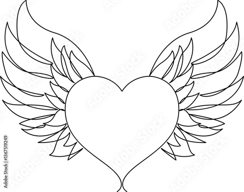 Heart with wings one line art vector
