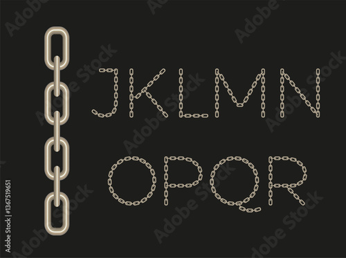 Letters, text, font. Gradient metal letters, hand-drawn in the form of a silver chain. Vector image