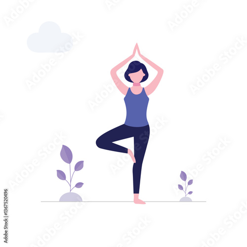 Minimalist Illustration of a Woman Practicing Yoga in Tree Pose