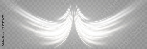 White glow effect. Light white wave. Modern abstract high speed light effect. On transparent background.