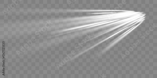 White glow effect. Light white wave. Modern abstract high speed light effect. On transparent background.