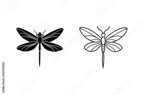 Dragonfly, mayfly, insect, illustrations, line art, black, white, design, vector, graphics