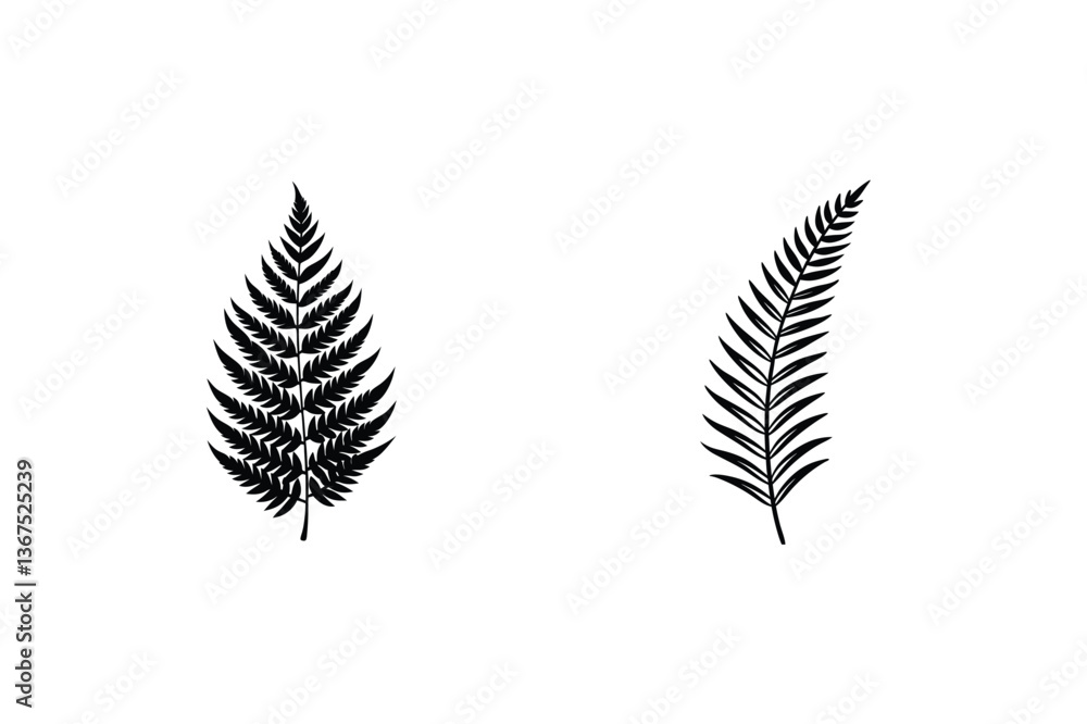 Simple Black and White Fern Leaf Illustrations, Botanical Prints Simple Black and White Fern Leaf Illustrations, Botanical Prints
