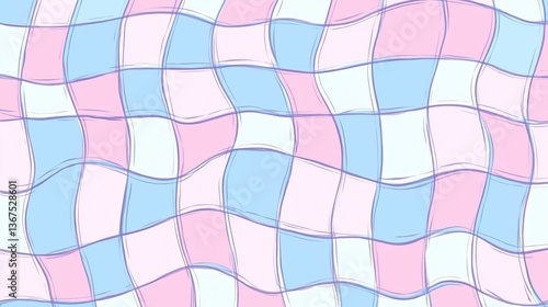 Groovy Checker Line Seamless Pattern. Paper Notebook Texture. Doodle Y2k Style Background