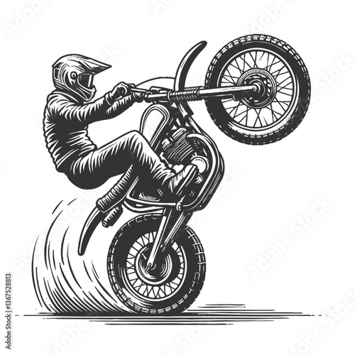 motorcyclist doing wheelie vector illustration