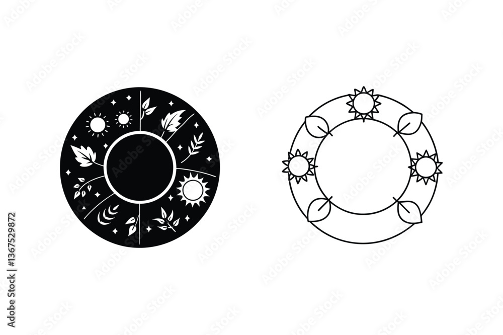 Circular Seasonal Cycle Sun, Leaves, Plants, Natures Wheel Circular Seasonal Cycle Sun, Leaves, Plants, Natures Wheel