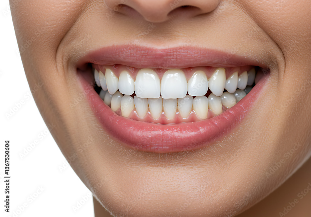 Obraz premium Closeup of a Woman's Bright, Healthy Smile Perfect Teeth Whitening and Oral Hygiene