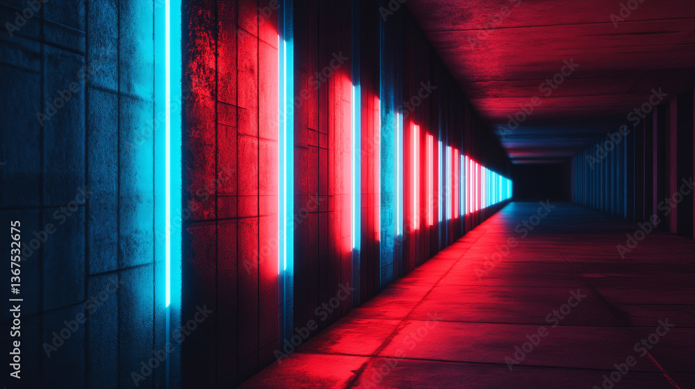 Wall with many pieces of blue and red light. 3D rendering illustration. 3D Illustration Wall with many pieces of blue and red light. 3D rendering illustration. 3D Illustration