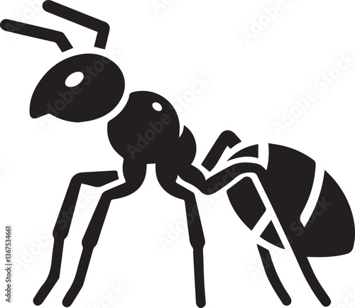 Ant black and white vector illustration