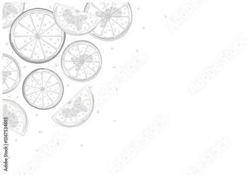 フレッシュなスライスレモンのモノクロテクスチャ素材