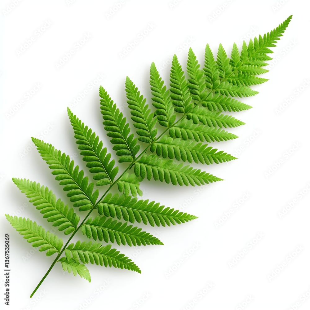 Lush green fern leaf on a white background. Lush green fern leaf on a white background.