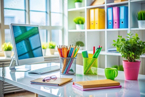 Wallpaper Mural Efficient Administrative Assistant at Work: Office Supplies & Desk Organization Stock Photo Torontodigital.ca