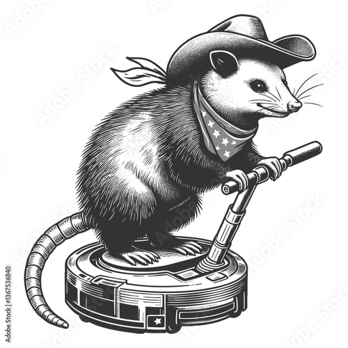 Cowboy Possum Riding robotic vacuum cleaner vector