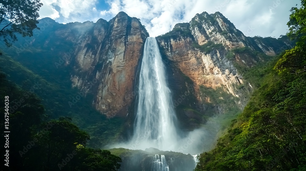 Angel Falls Cascading Down Mountain in Canaima National Park Venezuela Angel Falls Cascading Down Mountain in Canaima National Park Venezuela