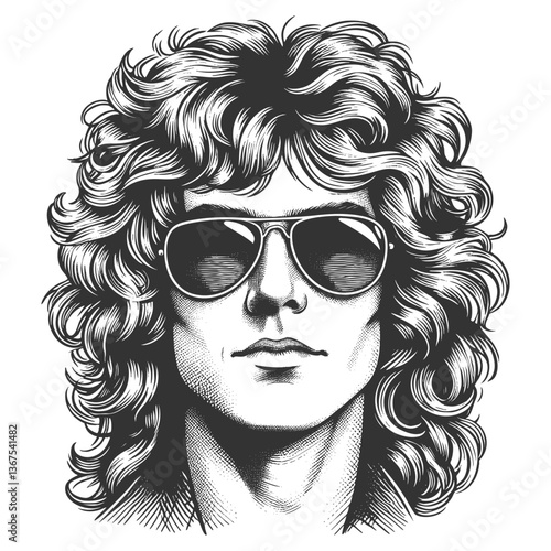 Retro Rock Star with Sunglasses and Long Hair