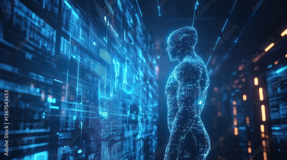 Fototapeta premium Abstract visualization of ai integration and data processing in technological future