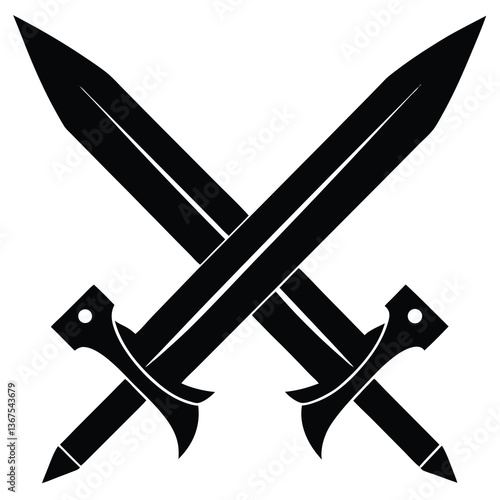 silhouette vector of crossed swords with ribbon