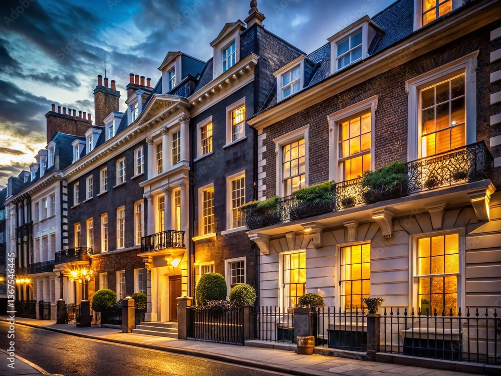 Elegant London Mayfair Townhouse - Luxury Urban Architecture at Dusk