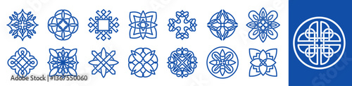 Celtic knot logo. Scottish, Irish pattern frame. Symbol Viking. Traditional square tattoo ornament. Book design. Geometric style. Logotype minimal design. Nordic pictogram. Vector line garish shape