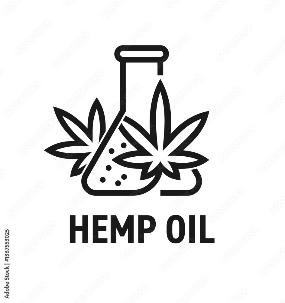 Fototapeta premium Hemp oil extract. Icon or emblem in bold line