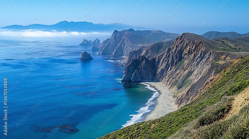 Exploring Picturesque Coastline with Rocky Cliffs and Azure Ocean Water Exploring Picturesque Coastline with Rocky Cliffs and Azure Ocean Water