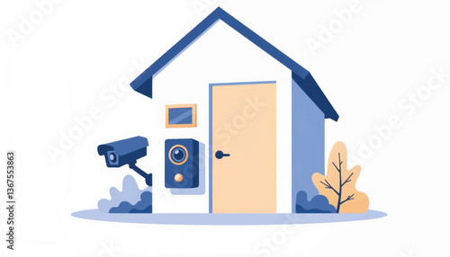 Home security system illustration featuring surveillance cameras, safety concept