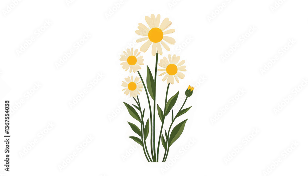 Wild daisy bouquet illustration on white background, floral simplicity Wild daisy bouquet illustration on white background, floral simplicity