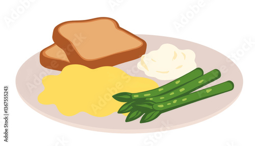 Nutritious breakfast plate with scrambled eggs and toast, healthy eating