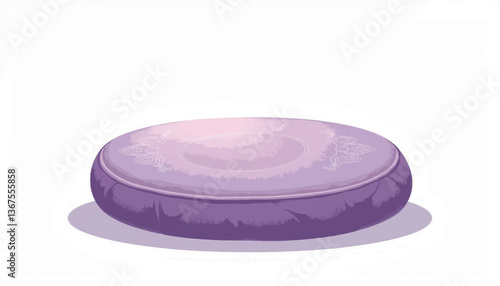 Lavender meditation cushion on white background, calming serenity