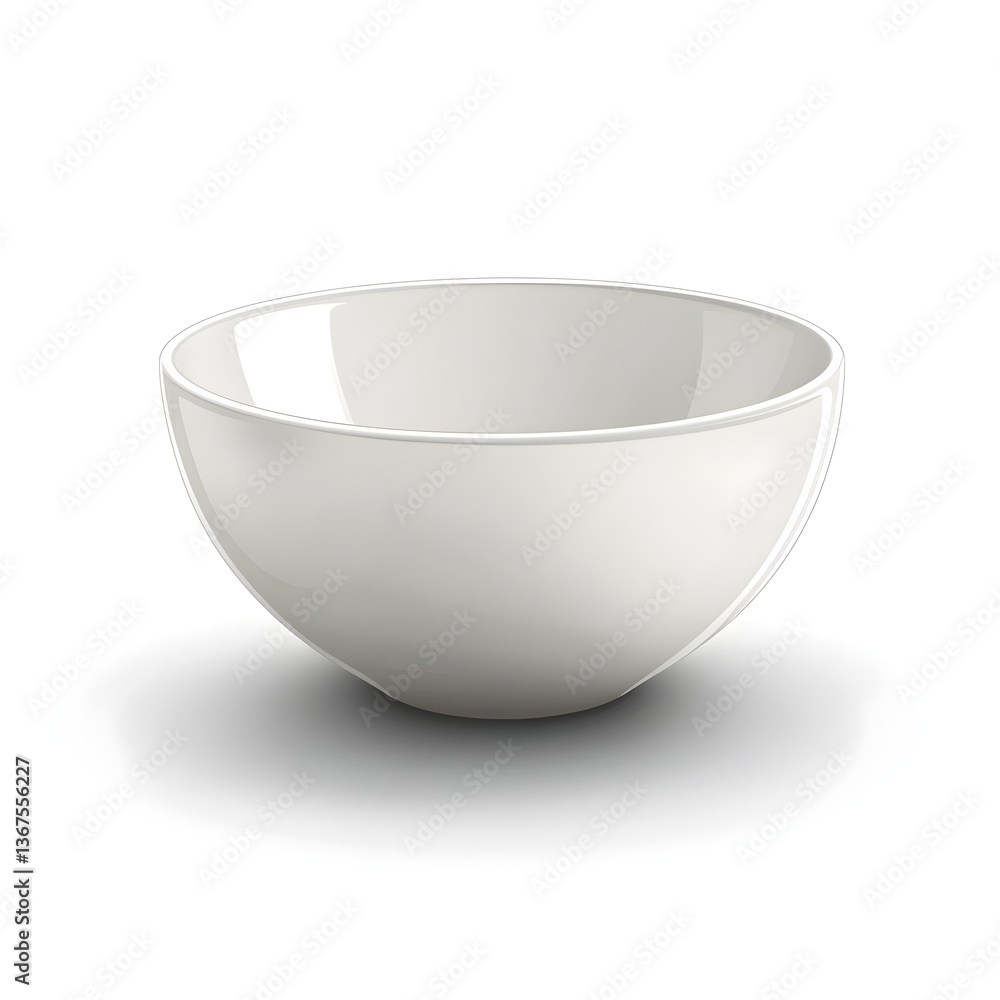 Empty white bowl casting shadow on white background Empty white bowl casting shadow on white background