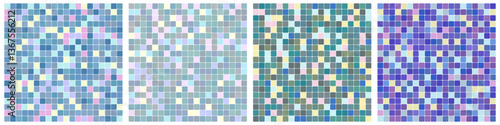 3d square tile mosaic pattern set. Trendy multicolored iridescent gradient wall.