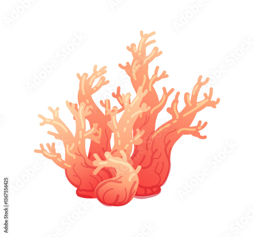 Underwater plant. Cartoon ocean algae. Aquarium seaweed and seashell. Aquatic twig Undersea coral. Seabed aqua nature. Diving ang aquaculture stalk. Natural leaves. Marine botanical vector element