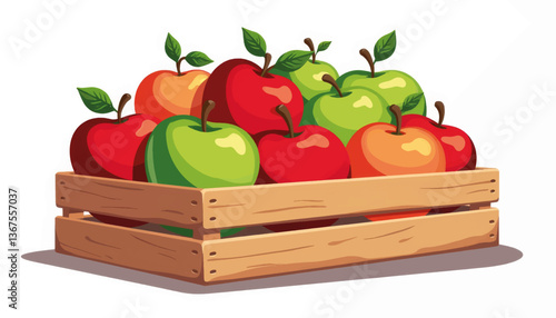 Assorted apples in wooden crate, vibrant harvest bounty