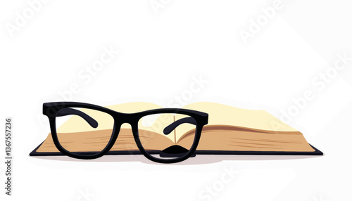 Minimalist reading glasses beside an open book, timeless knowledge