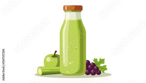 Green smoothie bottle with fresh ingredients, healthy lifestyle