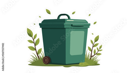 Compact compost bin with green leaves, eco-friendly design