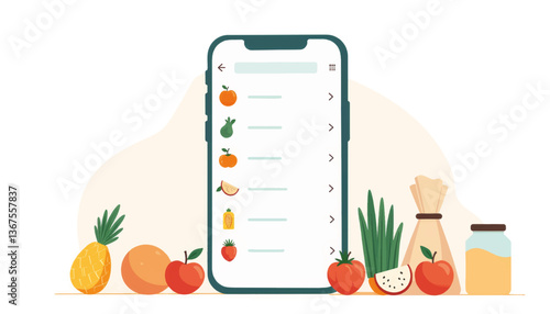 Modern digital grocery app interface displaying sustainable choices, eco-friendly living