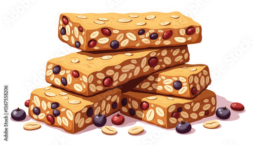 Stack of homemade granola bars with oats and fruits, healthy snacks