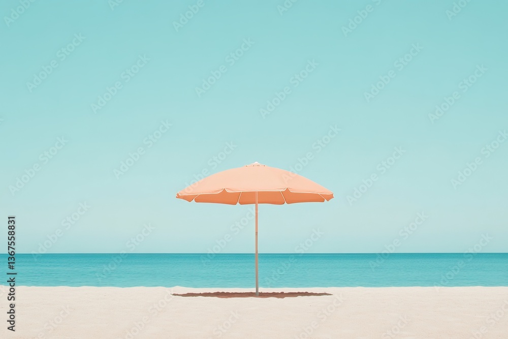 Sunny beach umbrella stands alone in the serene ocean breeze Sunny beach umbrella stands alone in the serene ocean breeze