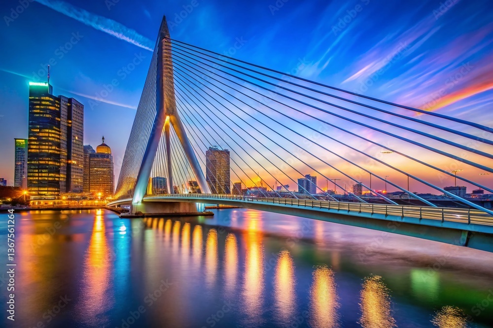 Fototapeta premium Erasmus Bridge Rotterdam Macro Photography: Close-up Details of Iconic Architecture